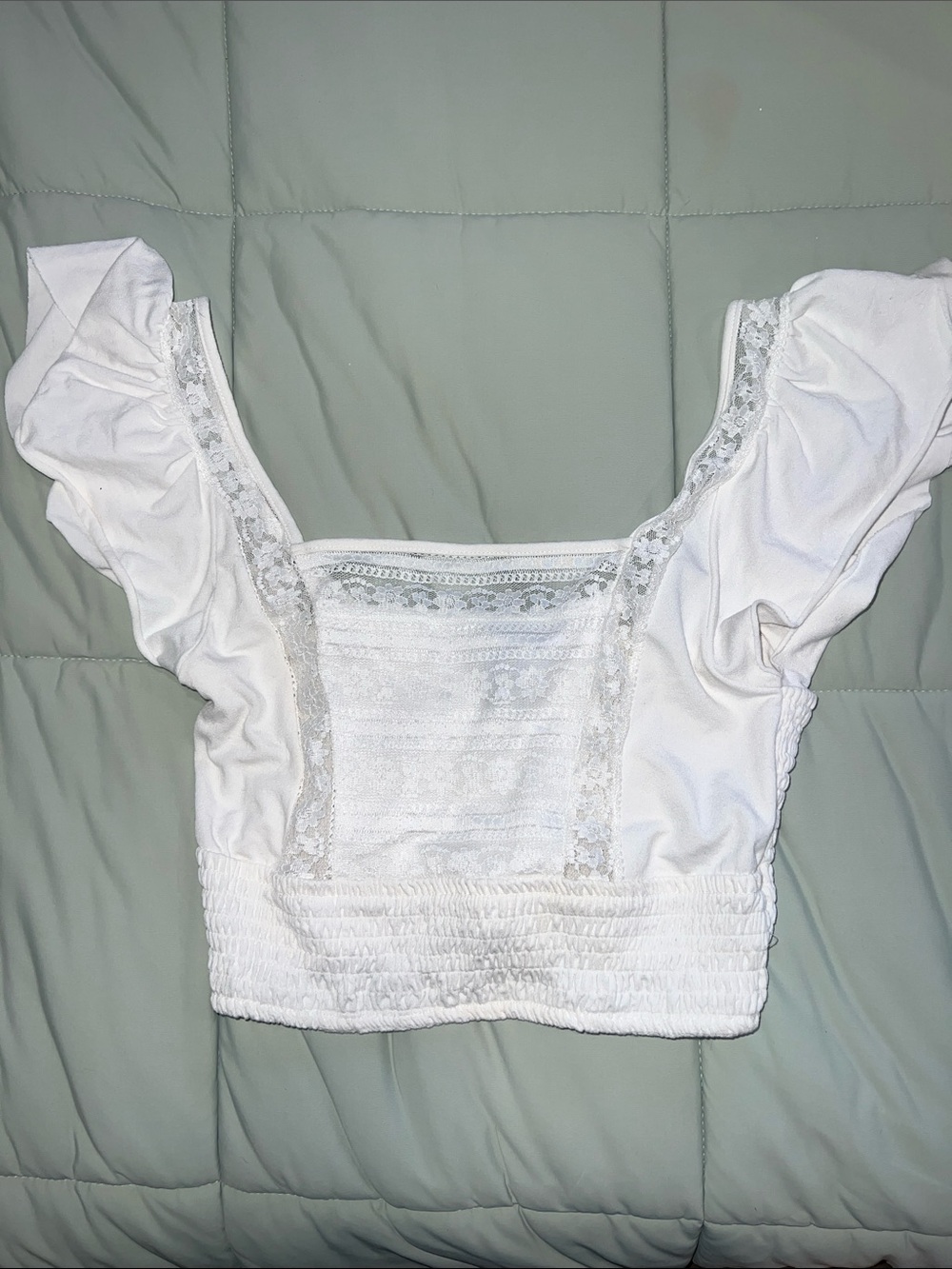 Forever 21 White Lace-Panel Smocked Crop Top